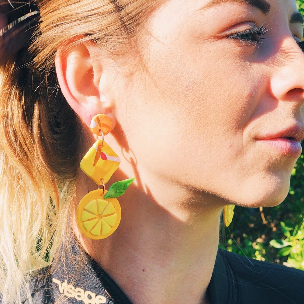Retro Modern “Lemonade” Polymer Clay Earrings